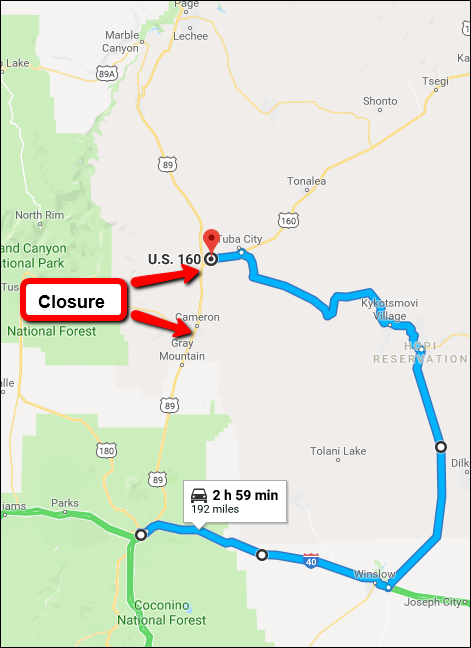 Highway 89 between Flagstaff and Page will be closed for several days ...